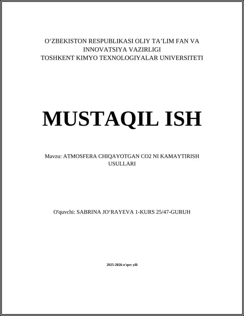 ATMOSFERA CHIQAYOTGAN CO2 NI KAMAYTIRISH USULLARI 1