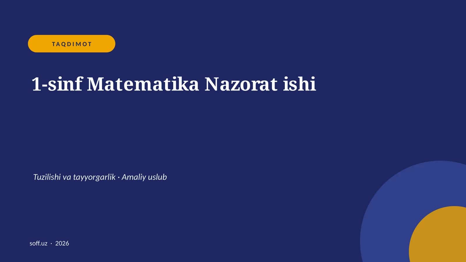 1-sinf Matematika Nazorat ishi 1