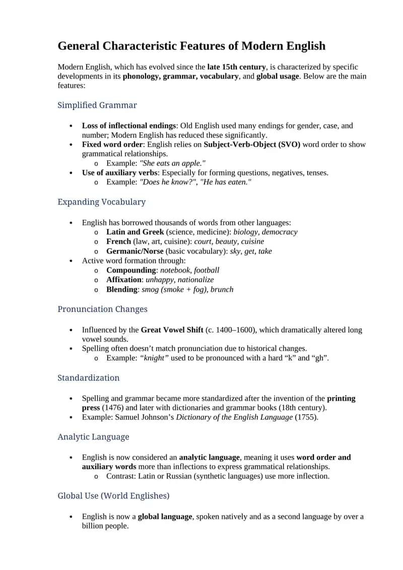 General Characteristic Features of Modern English 1