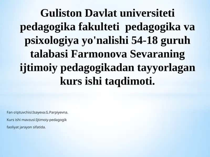 Ijtimoiy-pedagogik faoliyat 1