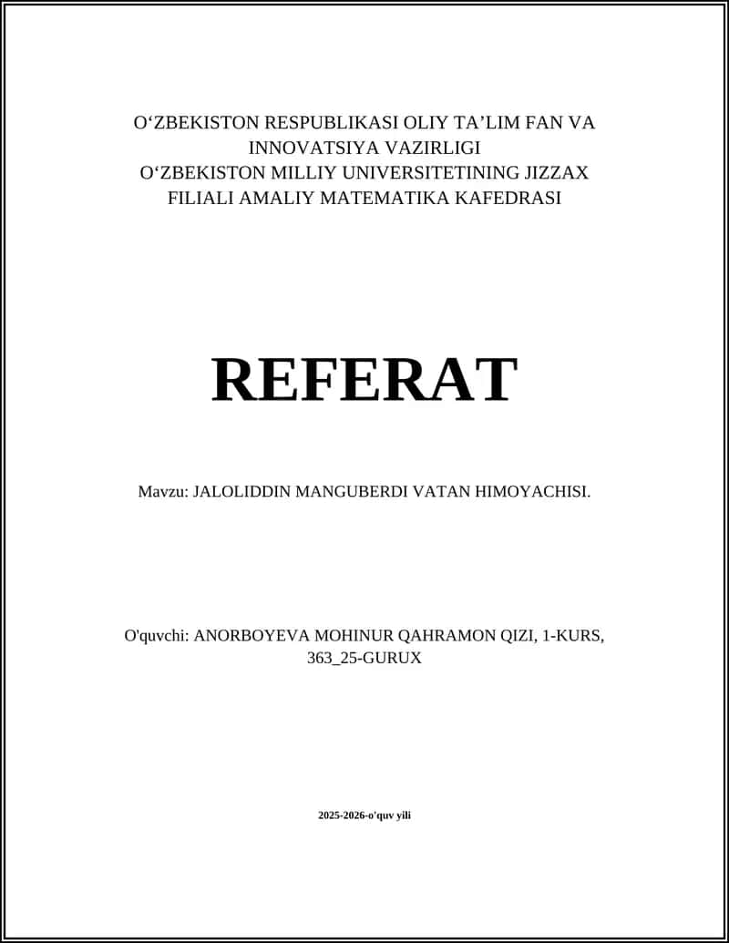 JALOLIDDIN MANGUBERDI VATAN HIMOYACHISI 1