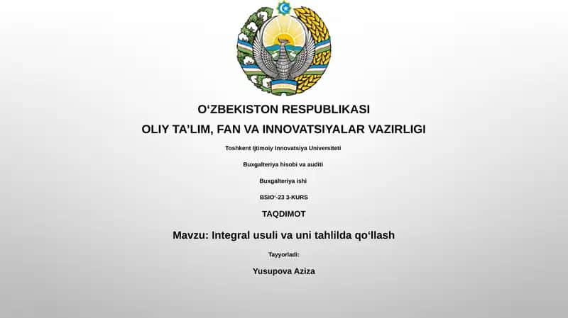 Integral usuli va uni tahlilda qoʻllash 1