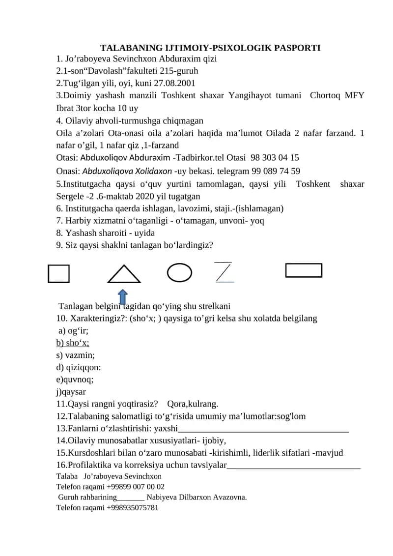 TALABANING IJTIMOIY-PSIXOLOGIK PASPORTI 1