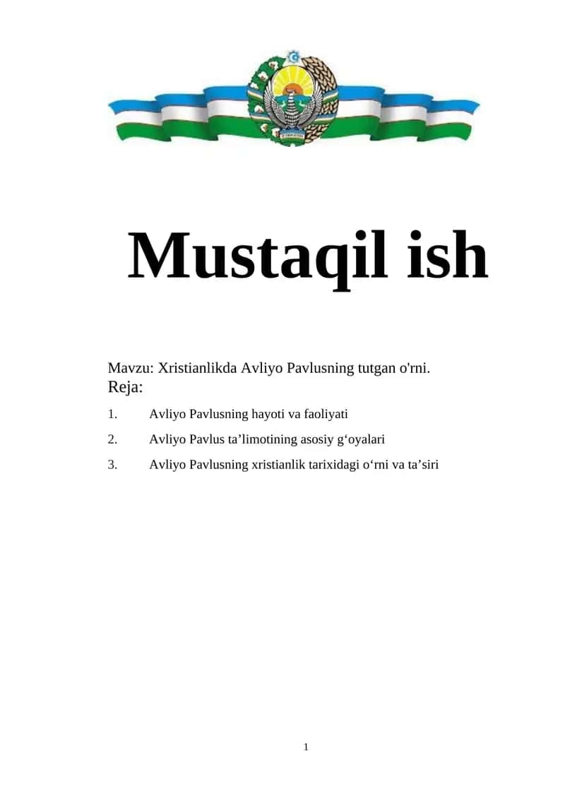 Xristianlikda Avliyo Pavlusning tutgan o'rni. 1