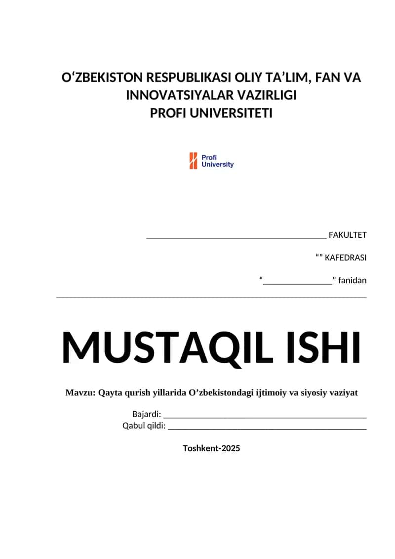 Qayta qurish yillarida O’zbekistondagi ijtimoiy va siyosiy vaziyat 1