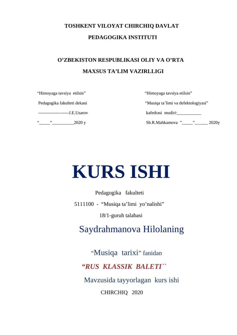 RUS KLASSIK BALETI TARIXI 1