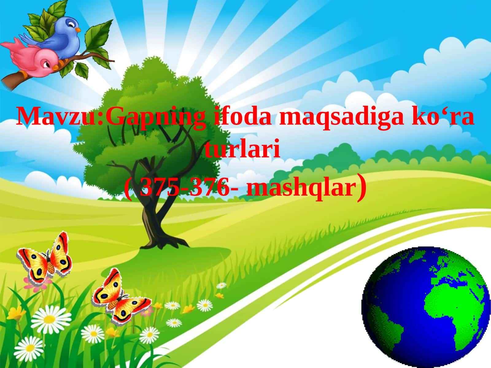 8-sinf Ona tili fanidan dars ishlanma. Gapning ifoda maqsadiga ko'ra turlari 1