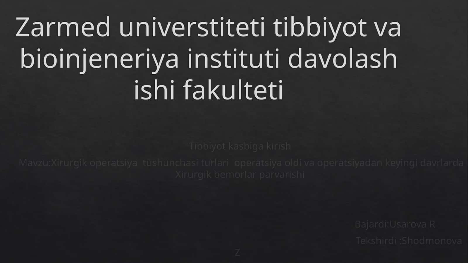 Tibbiyot: Xirurgik operatsiya tushunchasi va turlari 1