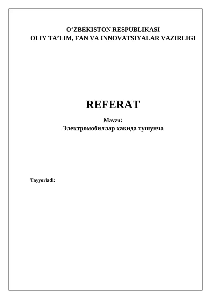 Электромобиллар хакида тушунча 1