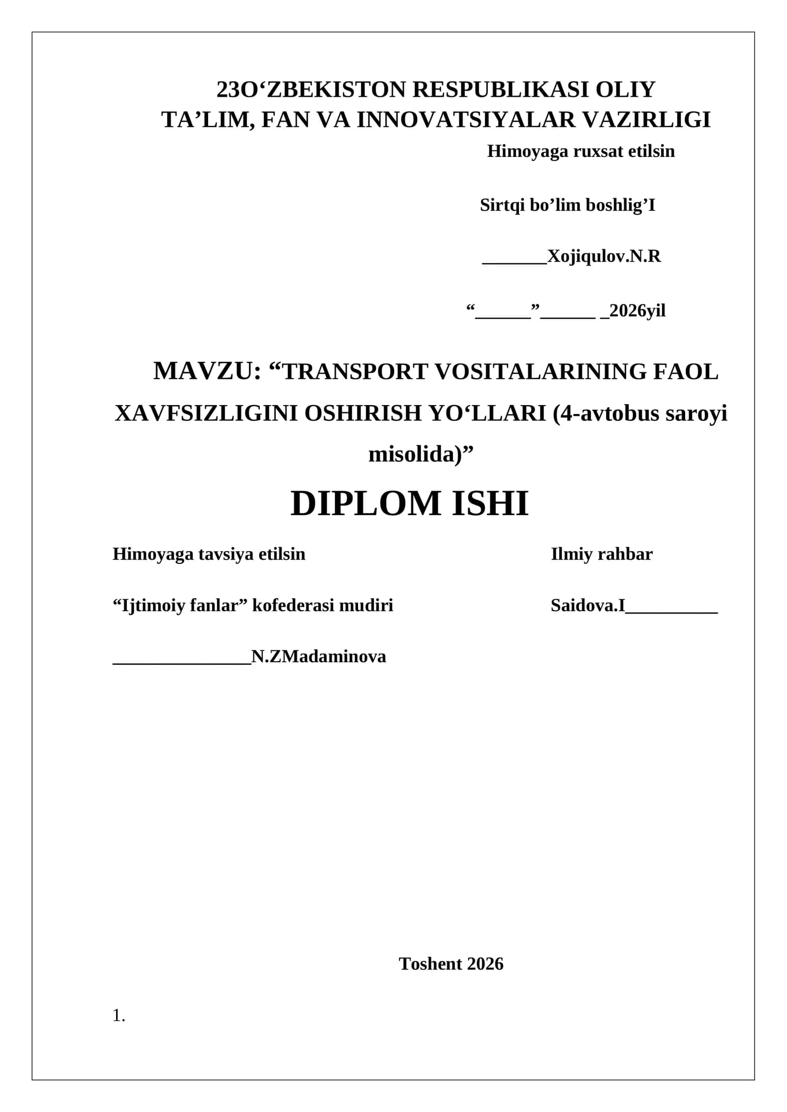 TRANSPORT VOSITALARINING FAOL XAVFSIZLIGINI OSHIRISH YO‘LLARI (4-avtobus saroyi misolida) 1