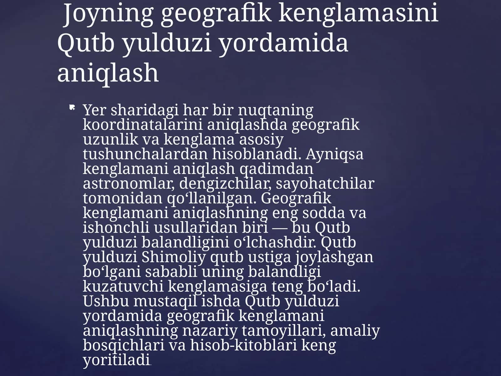 Geografik Koordinatalar va Kenglama 1