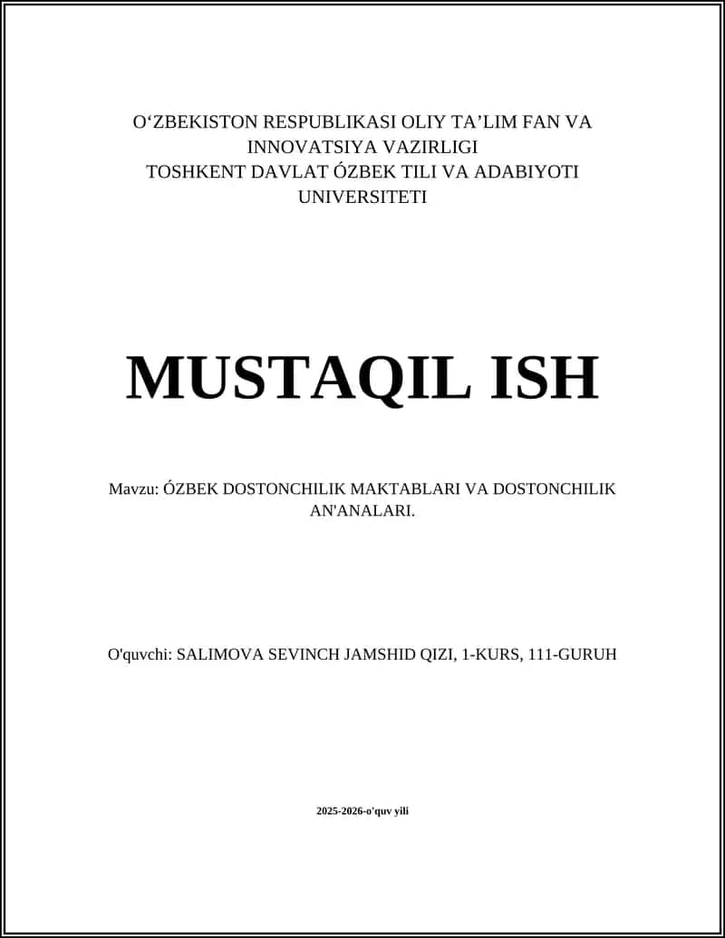 ÓZBEK DOSTONCHILIK MAKTABLARI VA DOSTONCHILIK AN'ANALARI 1