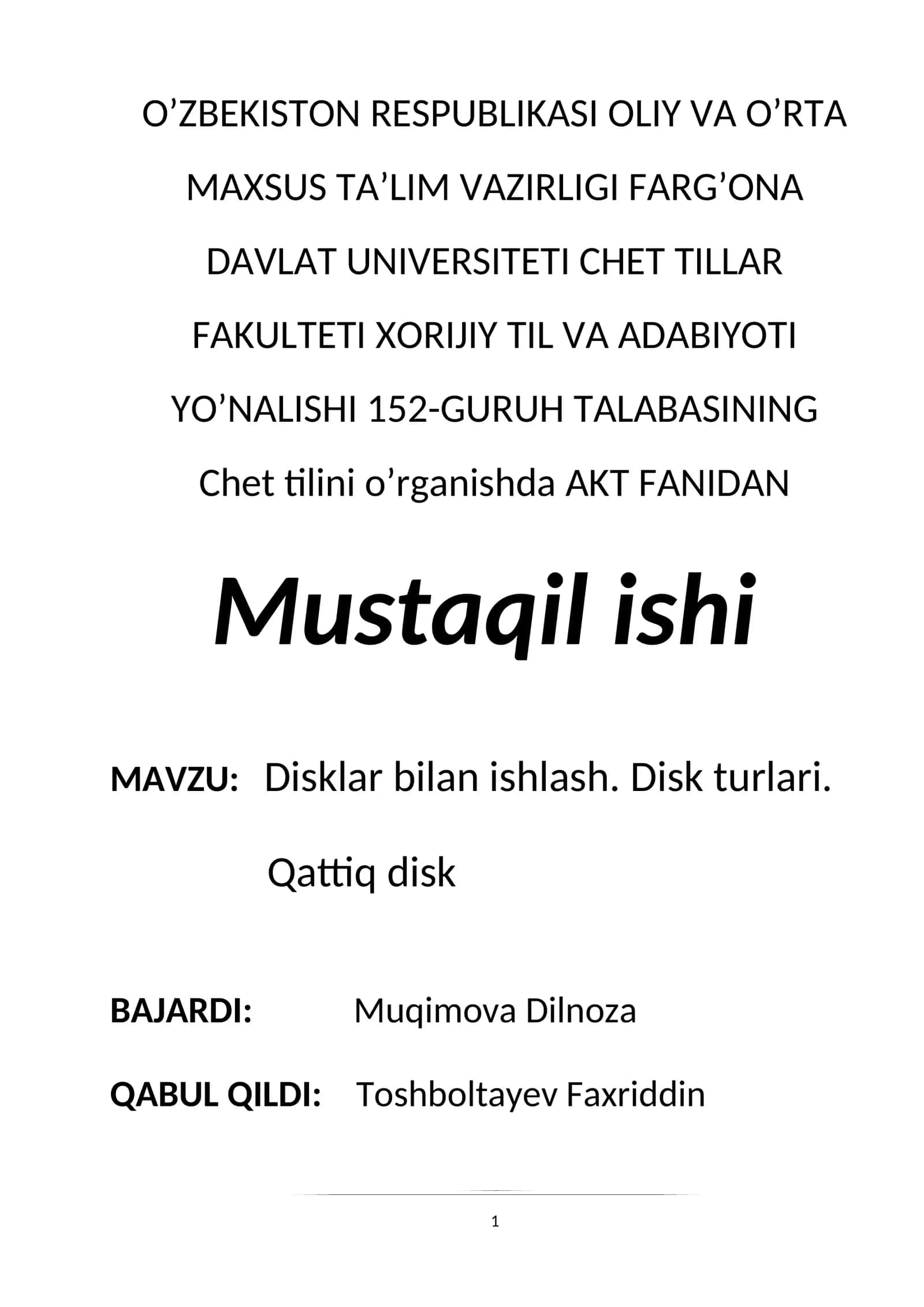 Disklar bilan ishlash. Disk turlari 1