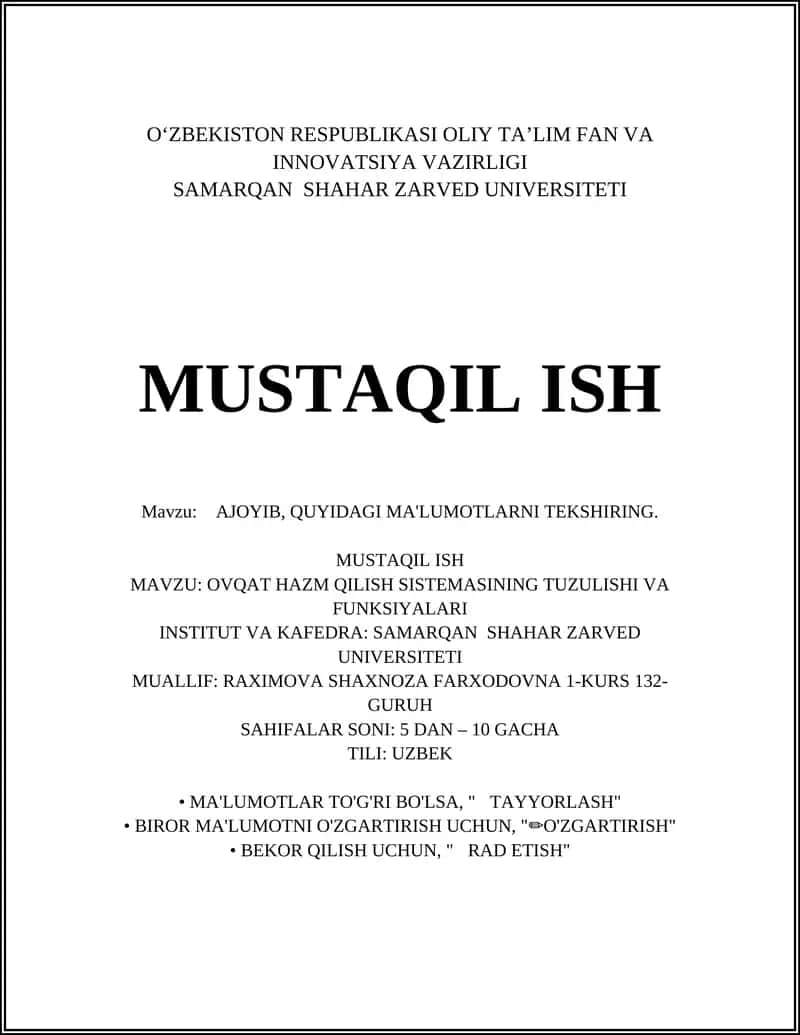 OVQAT HAZM QILISH SISTEMASI 1