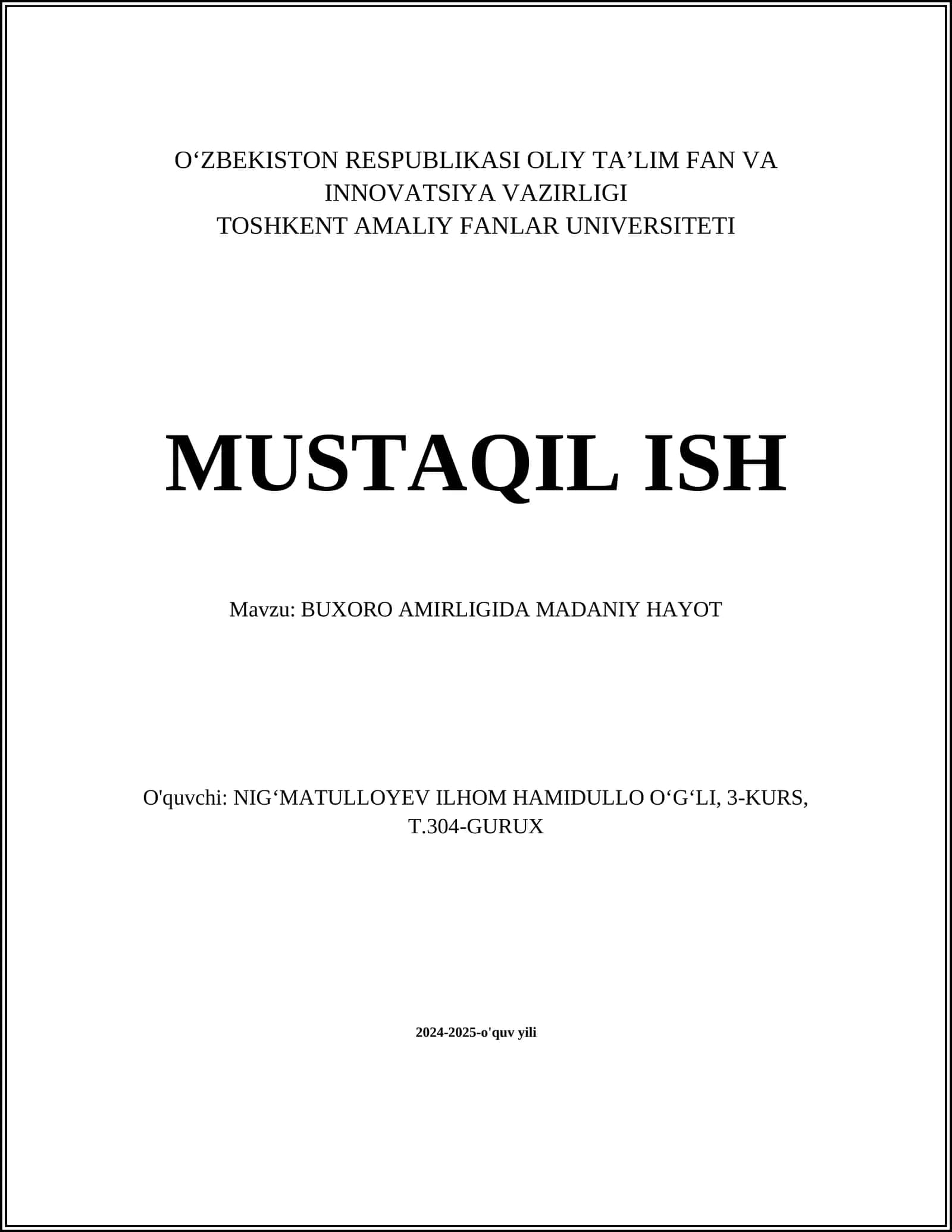 BUXORO AMIRLIGIDA MADANIY HAYOT 1