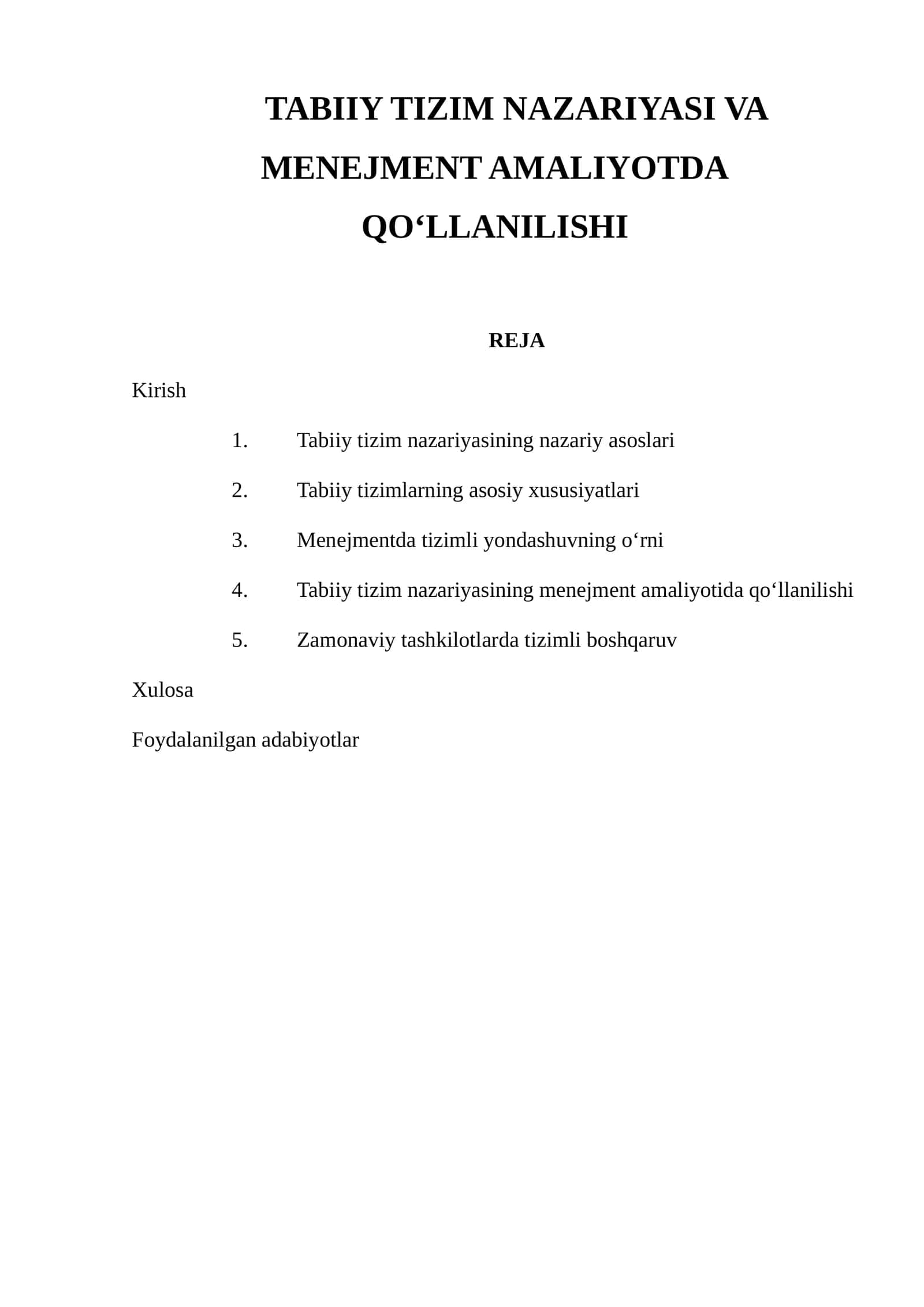 TABIIY TIZIM NAZARIYASI VA MENEJMENT AMALIYOTDA QO‘LLANILISHI 1