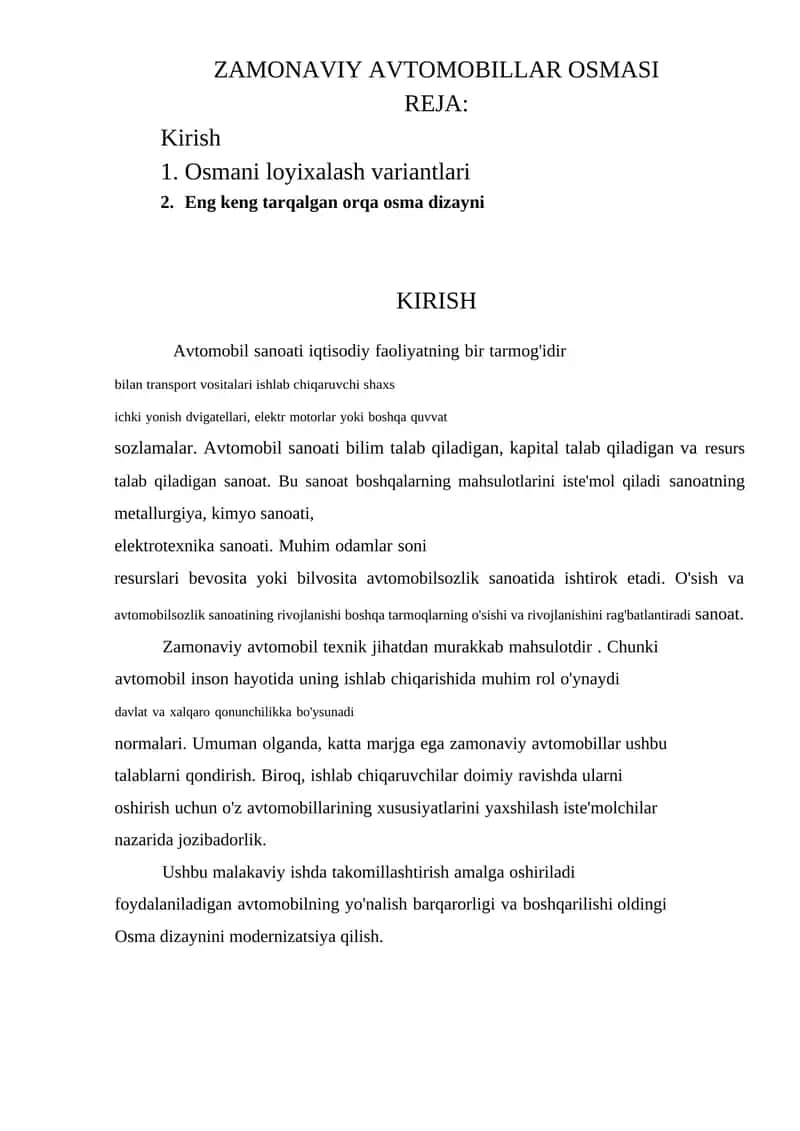ZAMONAVIY AVTOMOBILLAR OSMASI 1