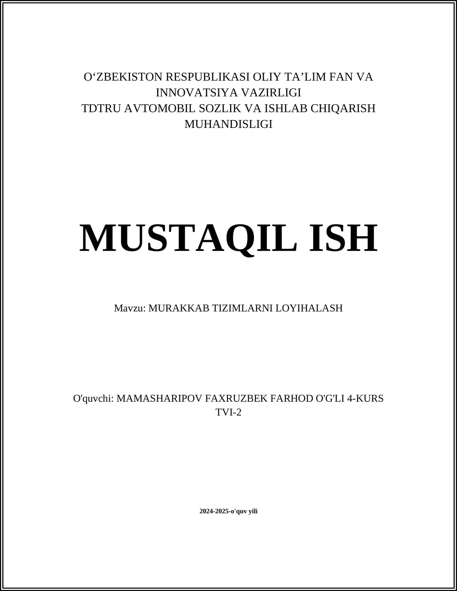 MURAKKAB TIZIMLARNI LOYIHALASH 1