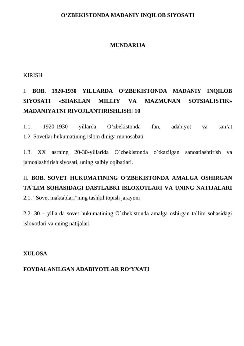 O‘ZBEKISTONDA MADANIY INQILOB SIYOSATI 1