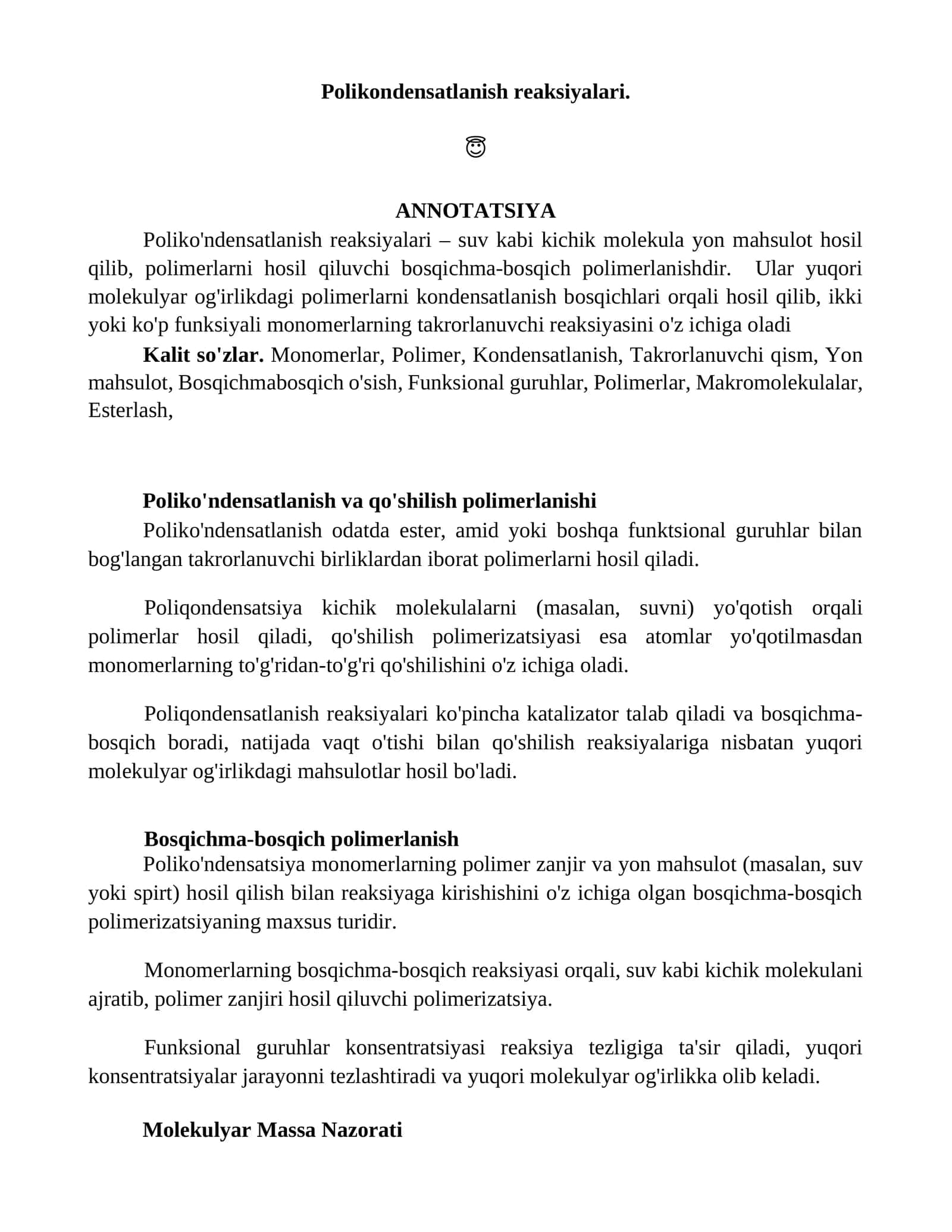 Polikondensatlanish reaksiyalari 1