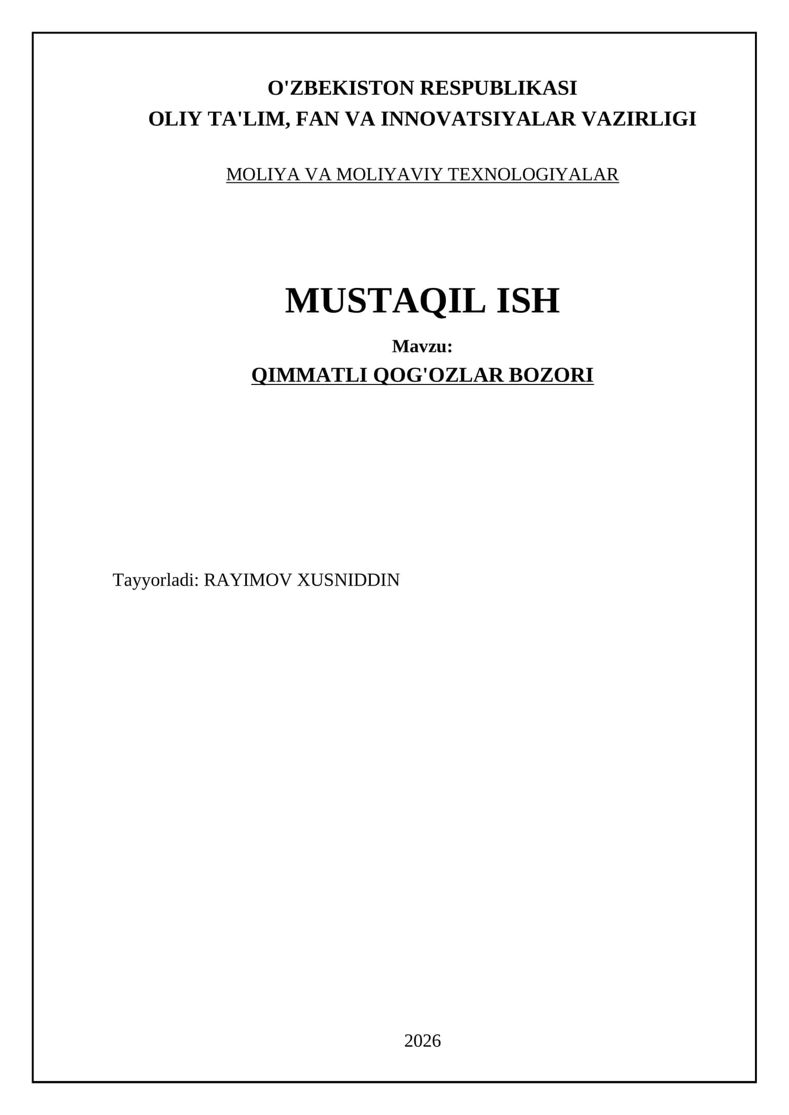 QIMMATLI QOG'OZLAR BOZORI 1