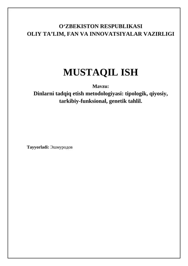 Dinlarni tadqiq etish metodologiyasi 1