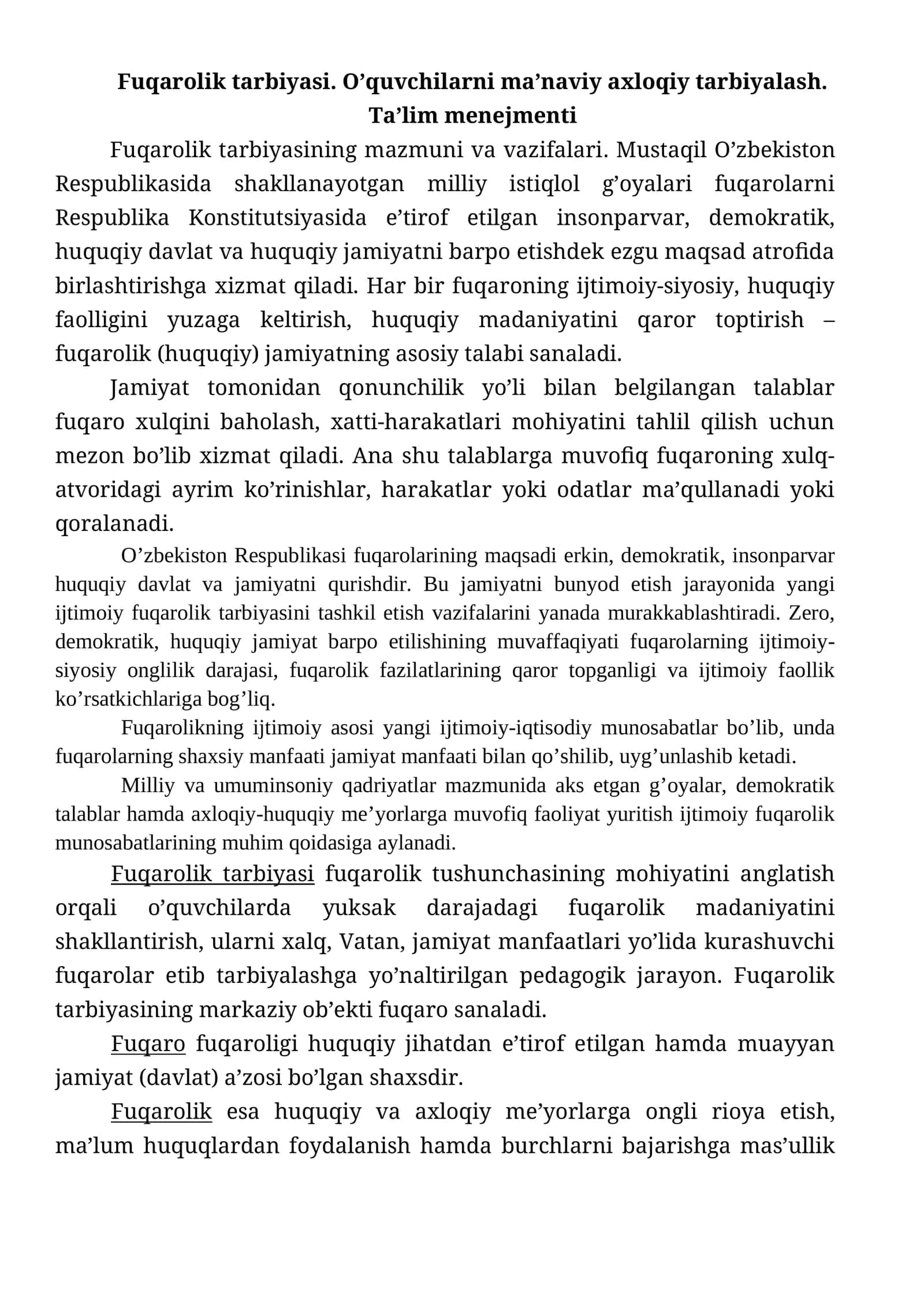 Fuqarolik tarbiyasi. O'quvchilarni ma'naviy axloqiy tarbiyalash 1
