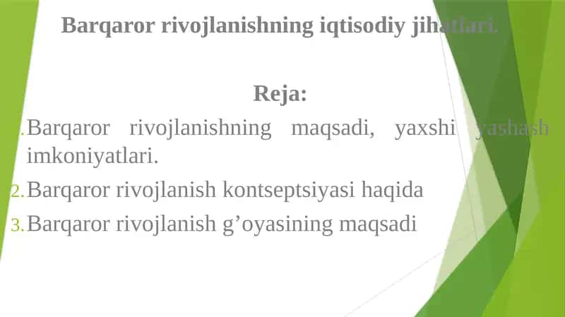 Barqaror rivojlanishning iqtisodiy jihatlari 1
