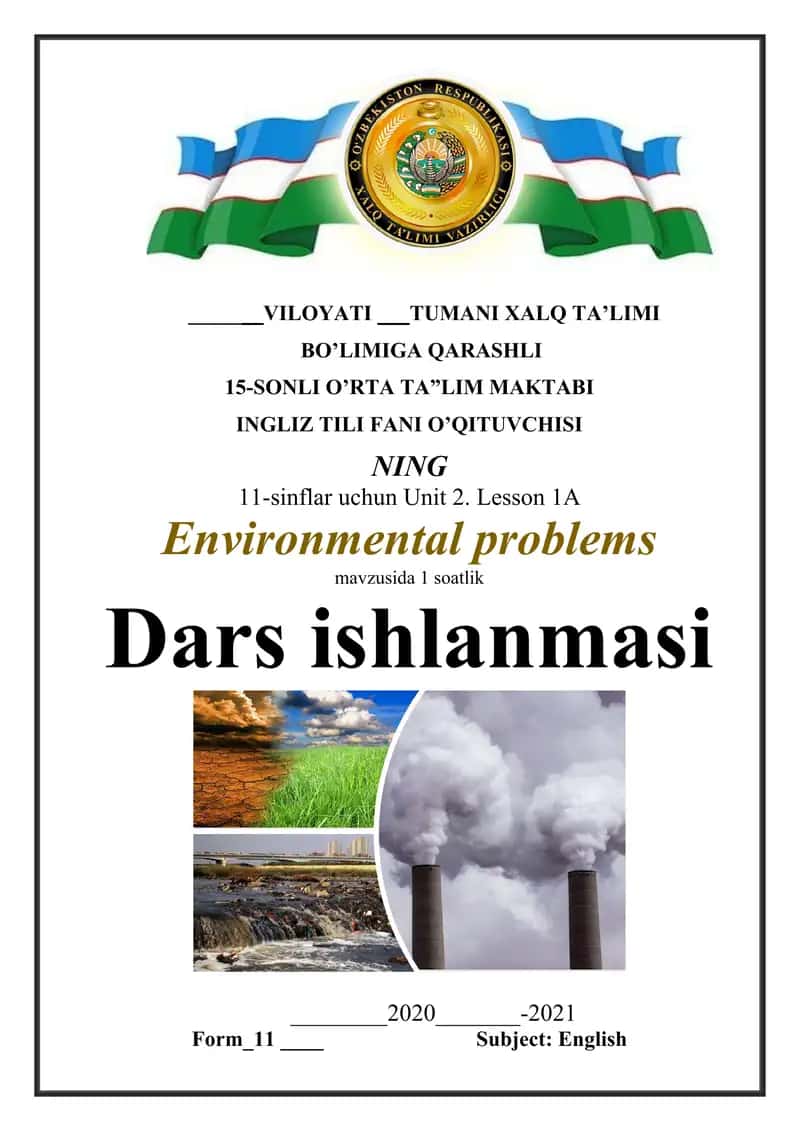 11-sinflar uchun "Environmental problems " nomli dars ishlanma 1