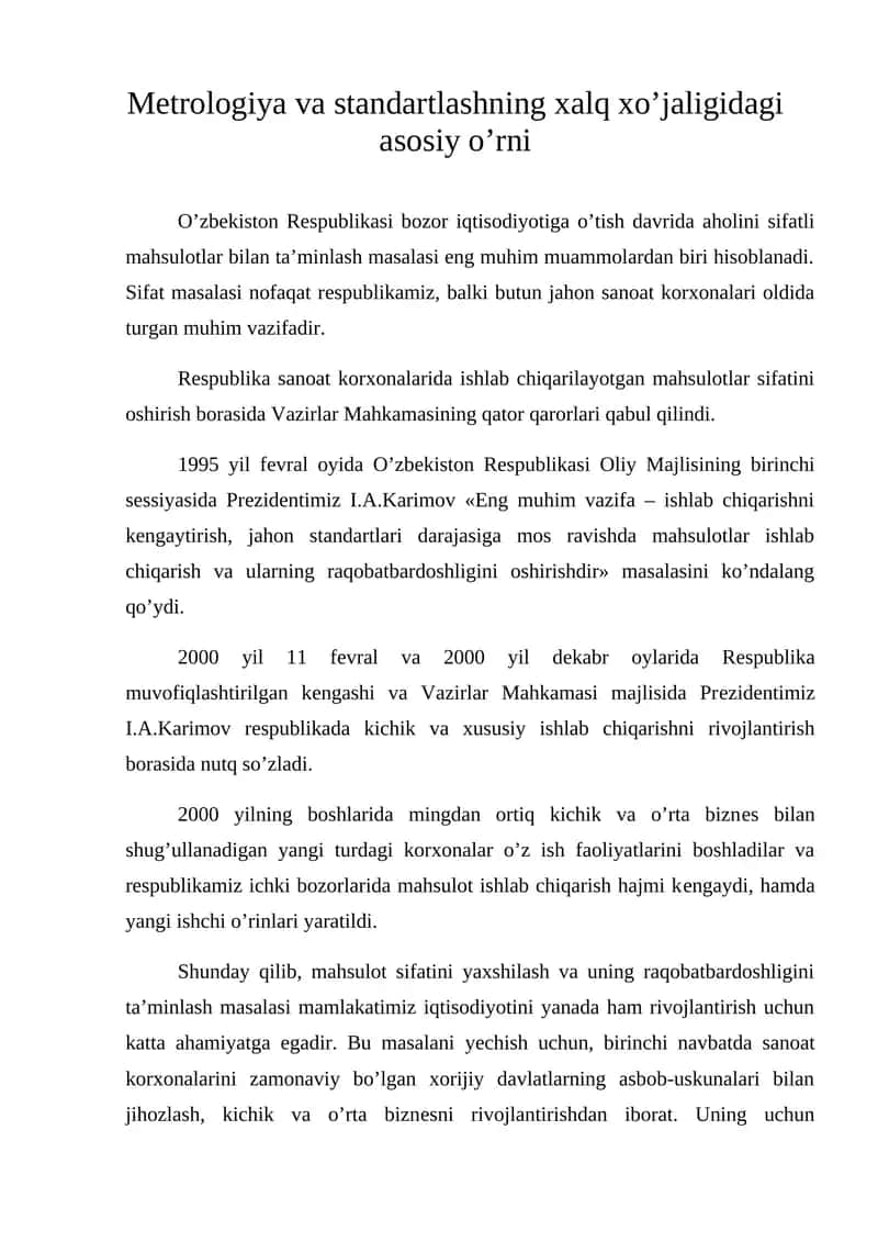 Mеtrologiya va standartlashning xalq xo’jaligidagi asosiy o’rni.doc 1
