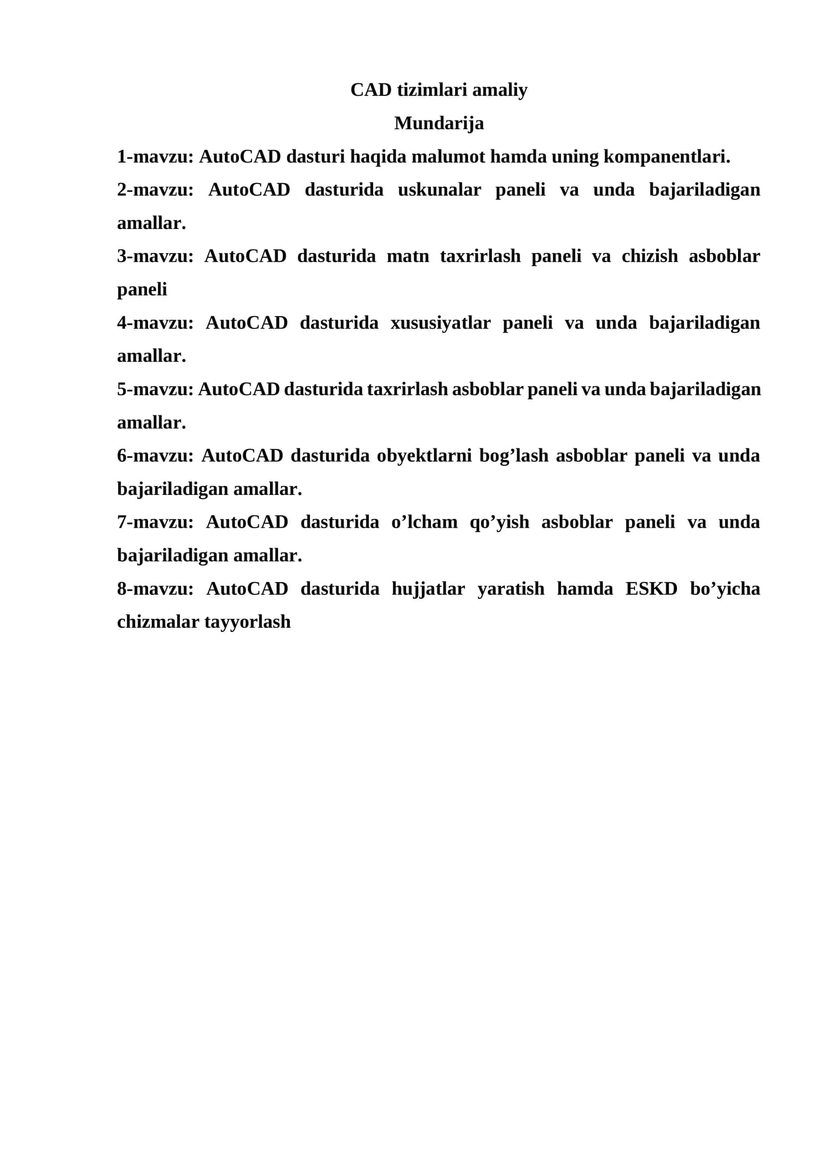 CAD tizimlari amaliy 1