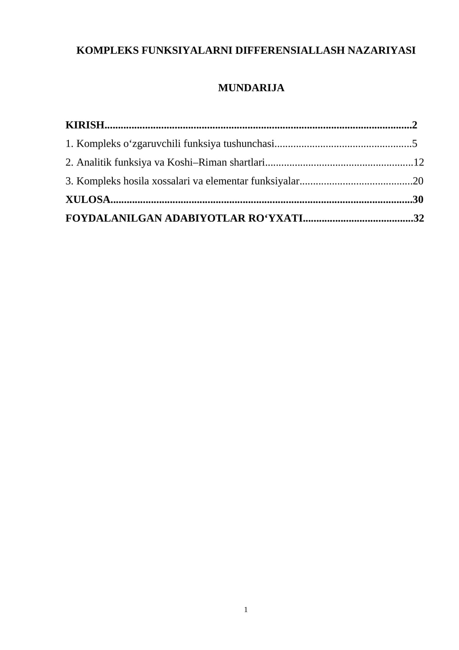 Kompleks funksiyalarni differensiallash nazariyasi 1