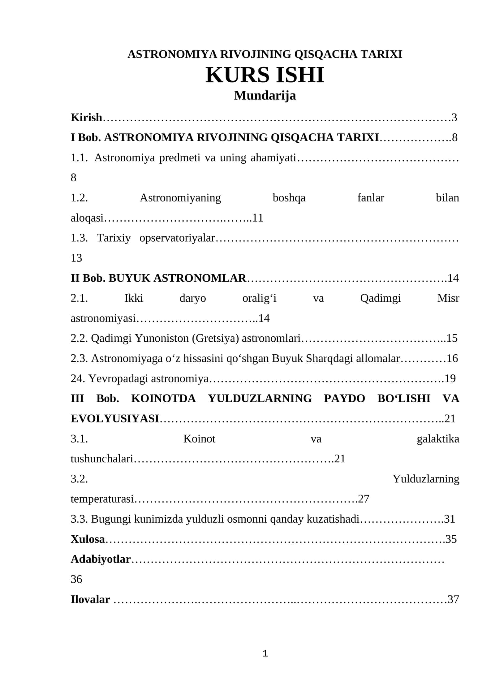 ASTRONOMIYA RIVOJINING QISQACHA TARIXI KURS ISHI 1