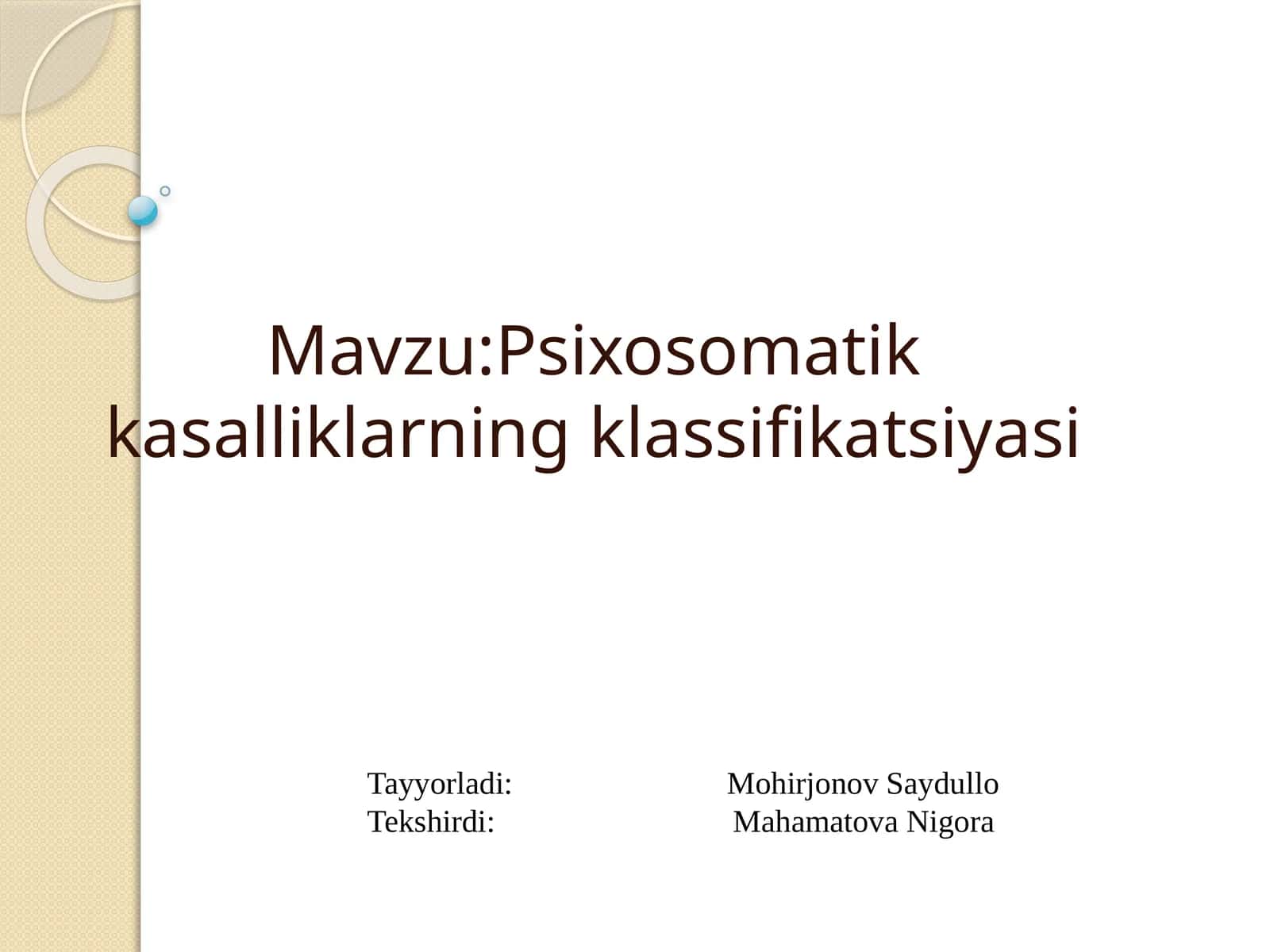 Psixosomatikk salliklarning klassifikatsiyasi 1