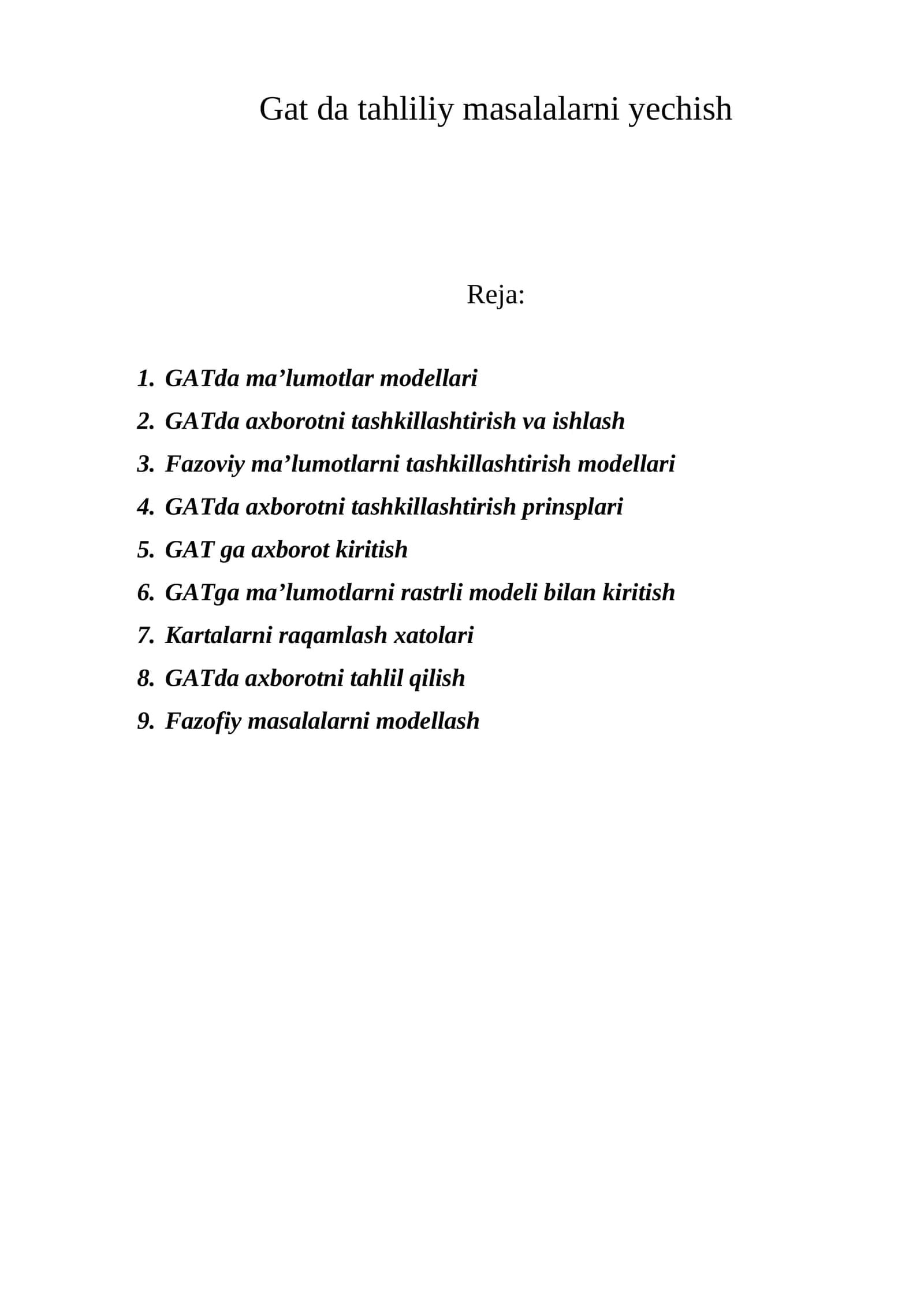 GATda ma’lumotlar modellari 1