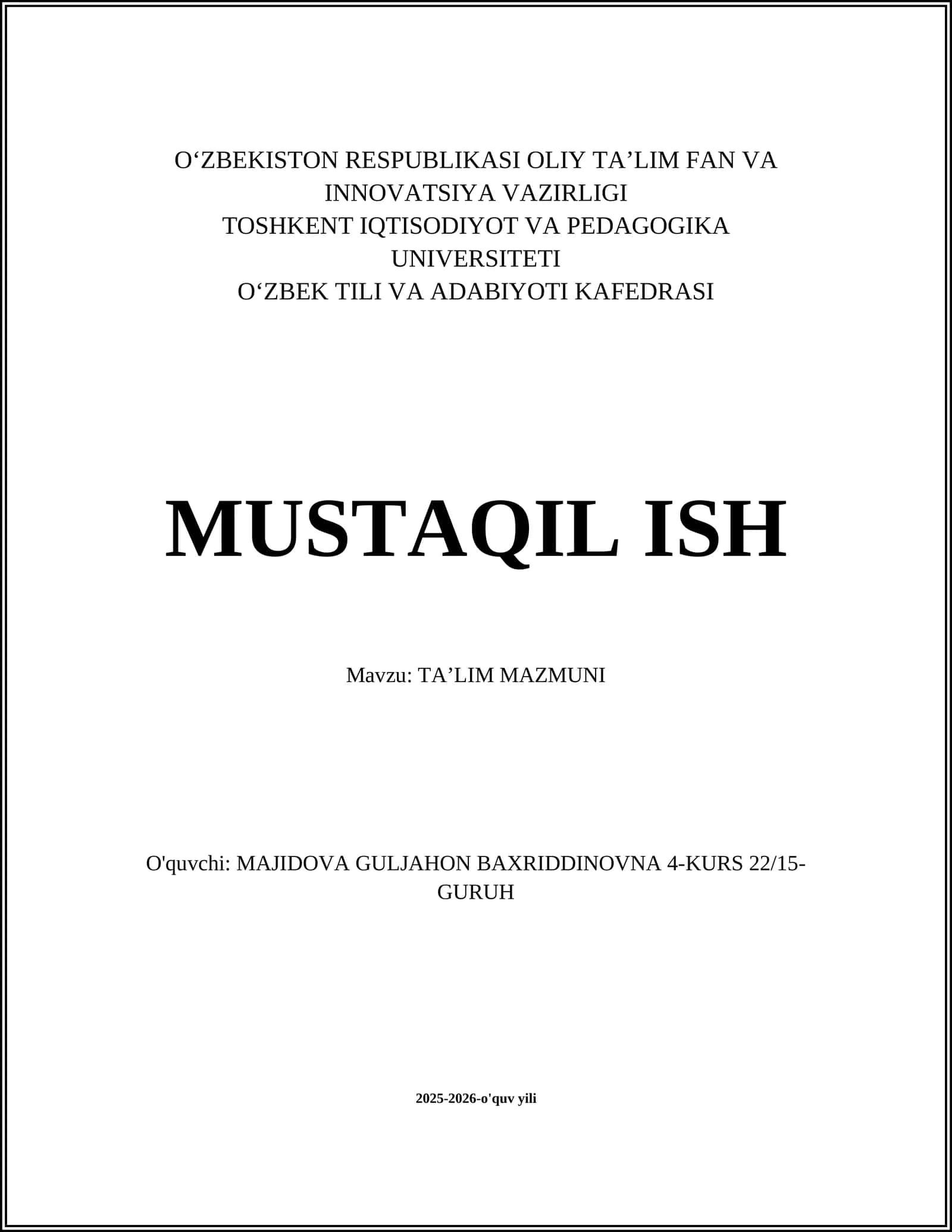 TAʼLIM MAZMUNI 1