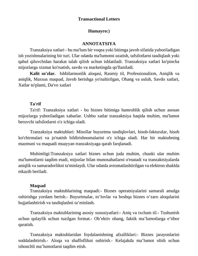 Tranzaksiya xatlari 1