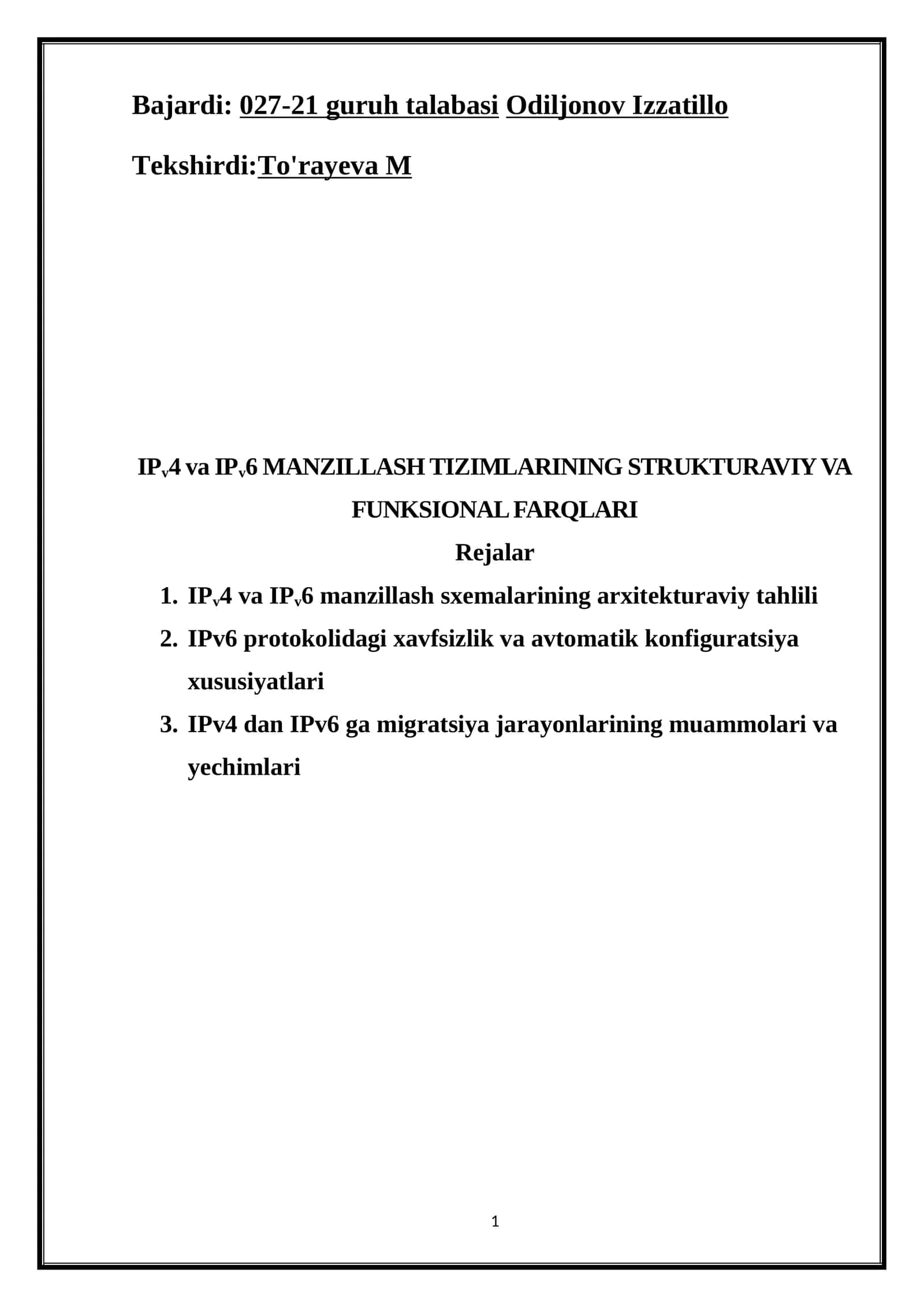 IPv4 va IPv6 MANZILLASH TIZIMLARINING STRUKTURAVIY VA FUNKSIONAL FARQLARI 1