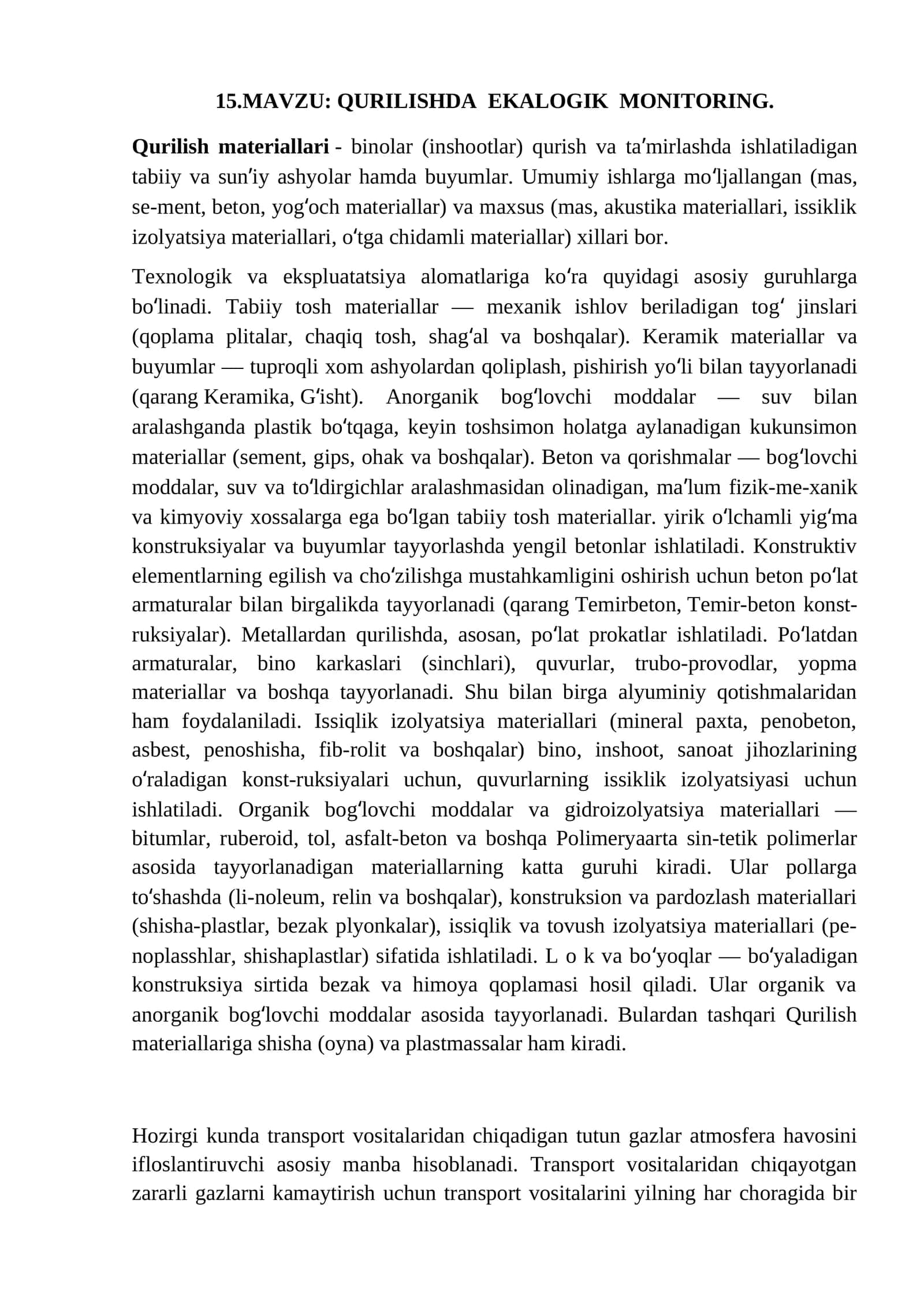 QURILISHDA EKALOGIK MONITORING 1