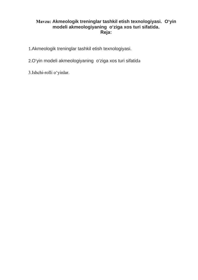 Akmeologik treninglar tashkil etish texnologiyasi 1