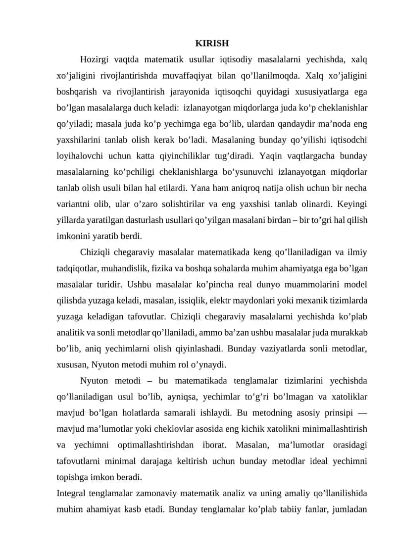 chiziqli bo'lmagan integral tenglamalarni Nyuton usuli bilan yechish 1