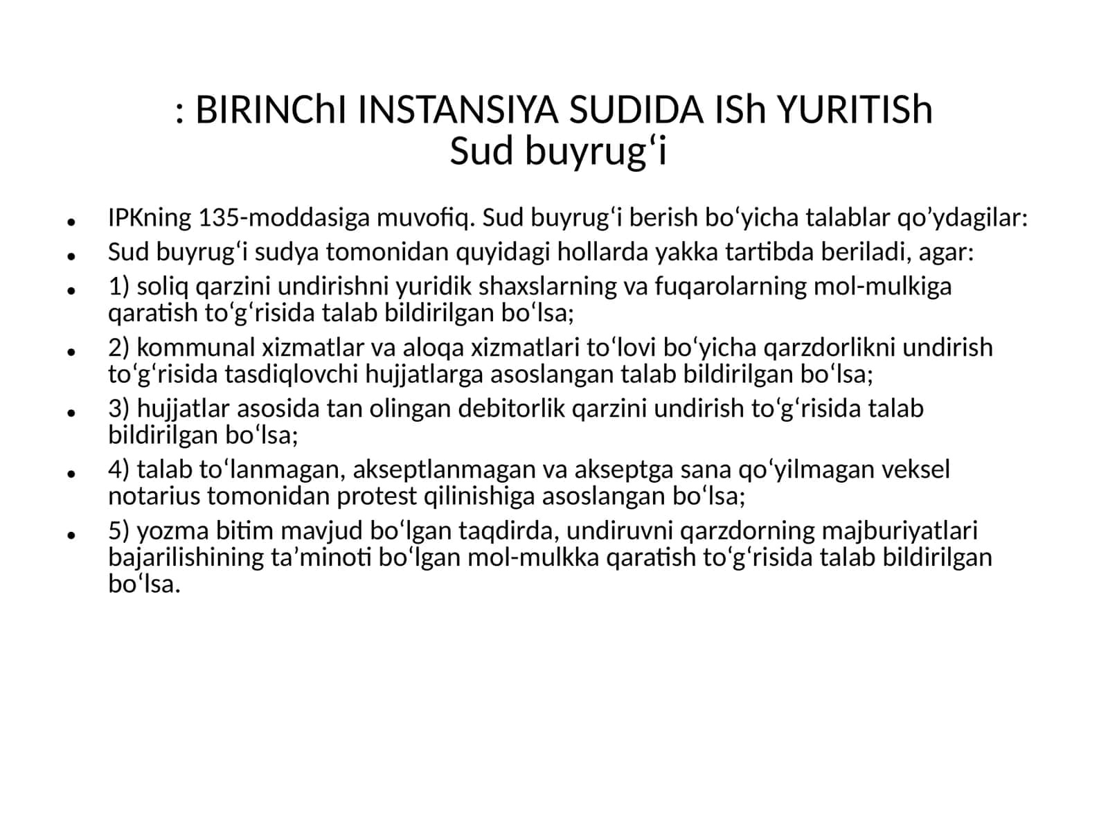 BIRINChI INSTANSIYA SUDIDA ISh YURITIShSud buyrug‘i 1