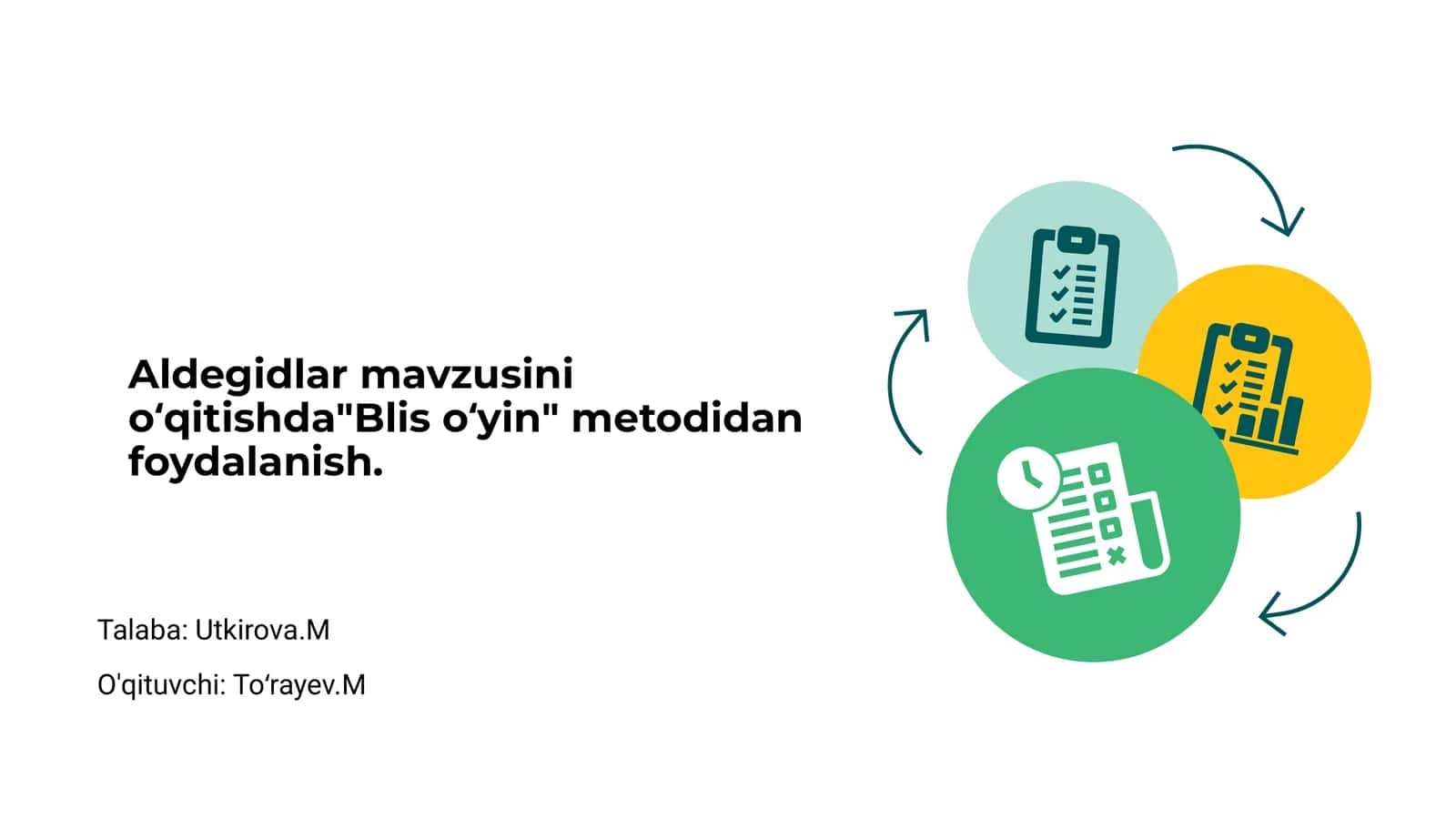 Aldegidlar mavzusini oʻqitishda"Blis oʻyin" metodidan foydalanish 1