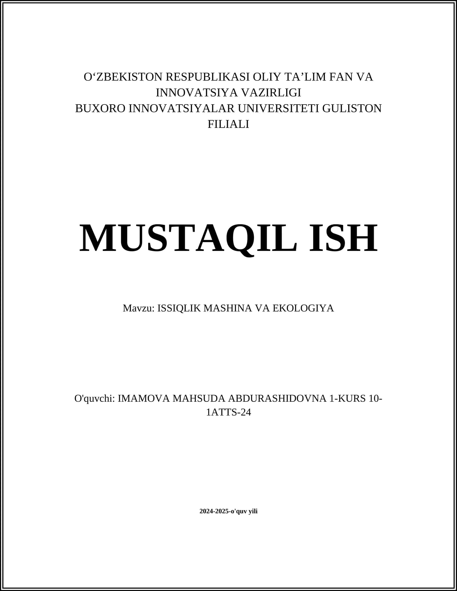 ISSIQLIK MASHINA VA EKOLOGIYA 1