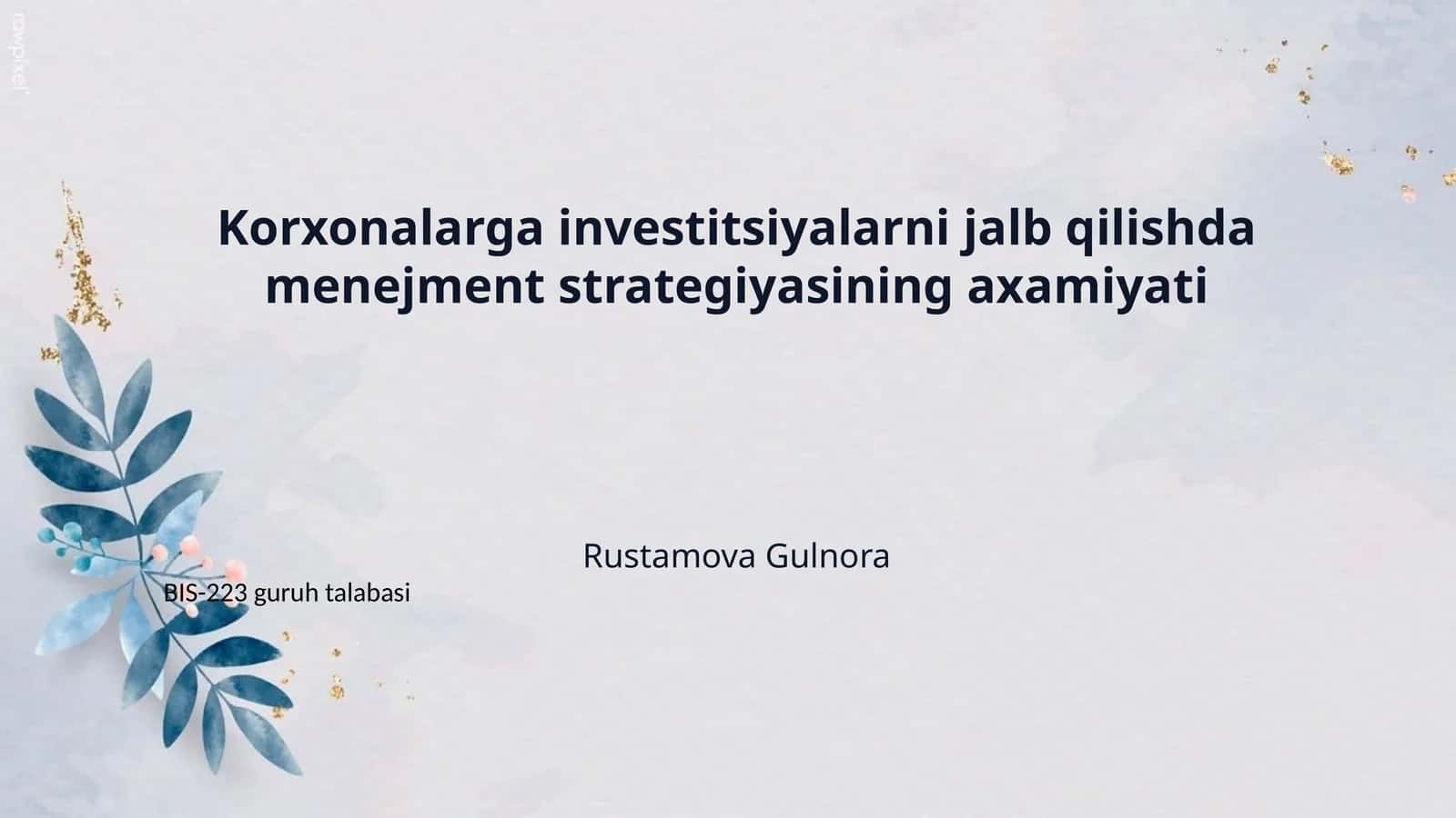 Korxonalarga investitsiyalarni jalb qilishda menejment strategiyasining axamiyati 1
