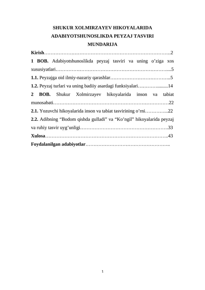 SHUKUR XOLMIRZAYEV HIKOYALARIDA ADABIYOTSHUNOSLIKDA PEYZAJ TASVIRI 1