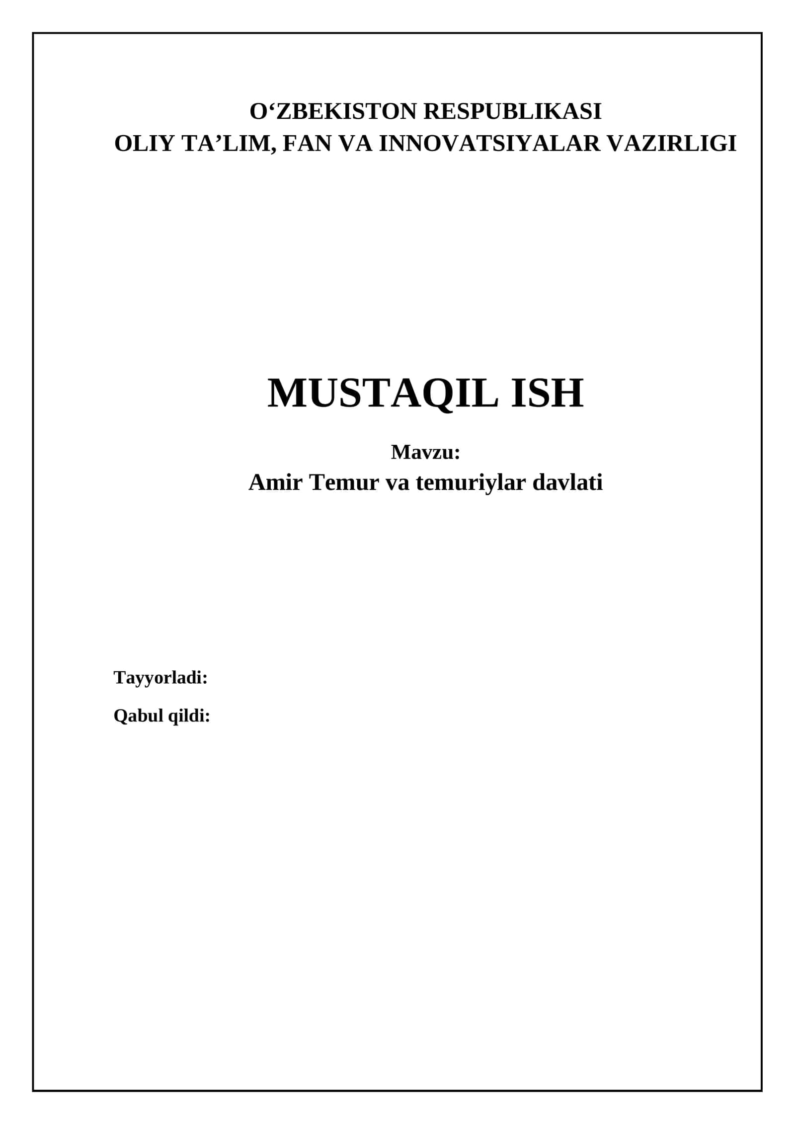 Amir Temur: Tarjimai Holi 1