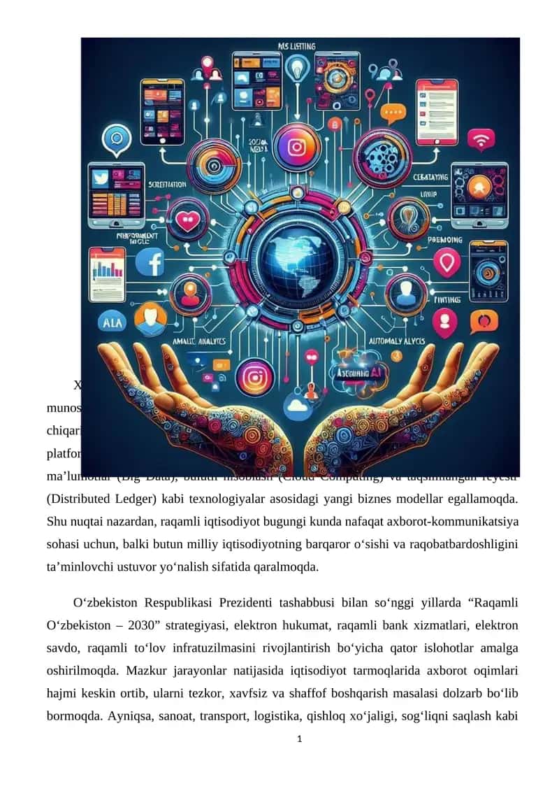 Buyumlar interneti. Ma`lumotni saqlash uchun taqsimlangan reyestr texnologiyasining iqtisodiy asoslari. (BLOSKCHEYN) 1