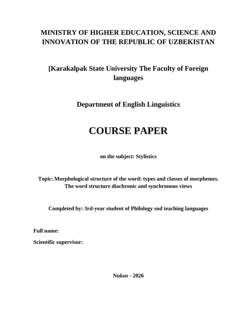 Morphological structure of the word: types and classes of morphemes. The word structure diachronic and synchronous views 1