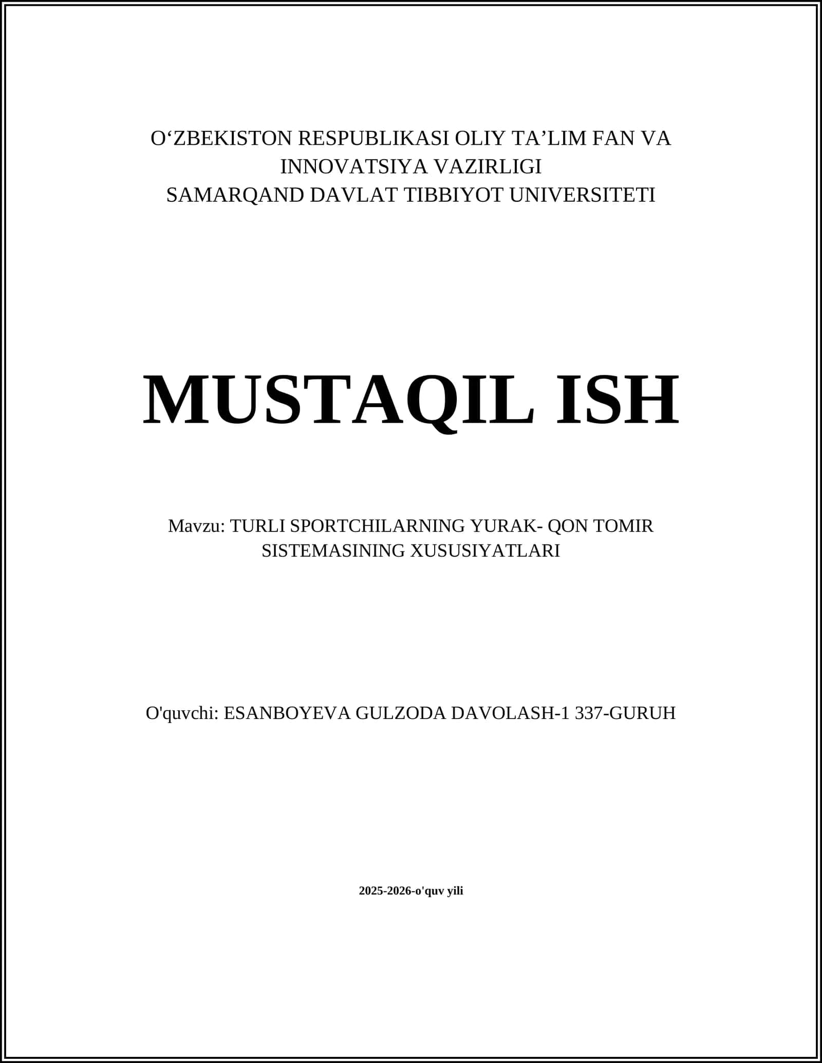 TURLI SPORTCHILARNING YURAK- QON TOMIR SISTEMASINING XUSUSIYATLARI 1